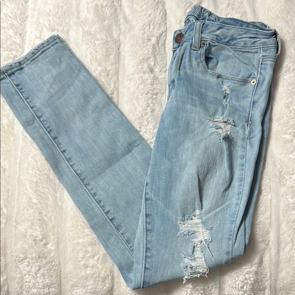 American Eagle Outfitters Blue Skinny Jeans Distressed Design